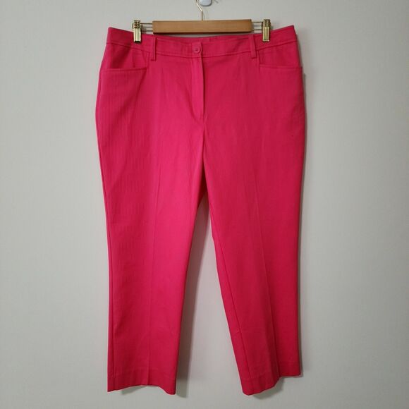 Anne Klein Pants - NWT Anne Klein Womens High-Rise Cropped Pants Pink Cotton Spandex Unlined Sz 14